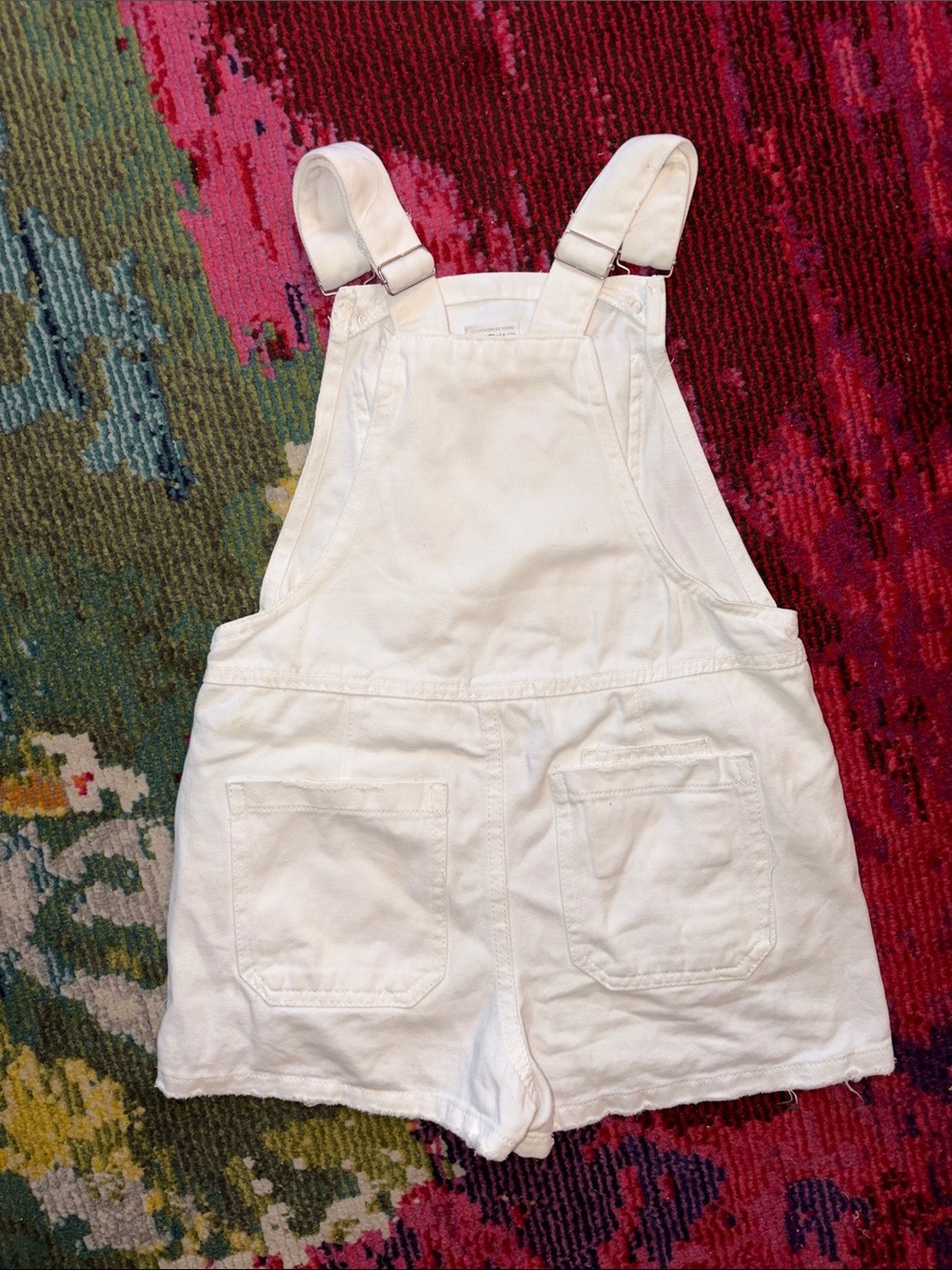 ZARA Girls White Denim Overall Shorts Size 10-12 (152) Adjustable Straps Raw Hem - Picture 4 of 9
